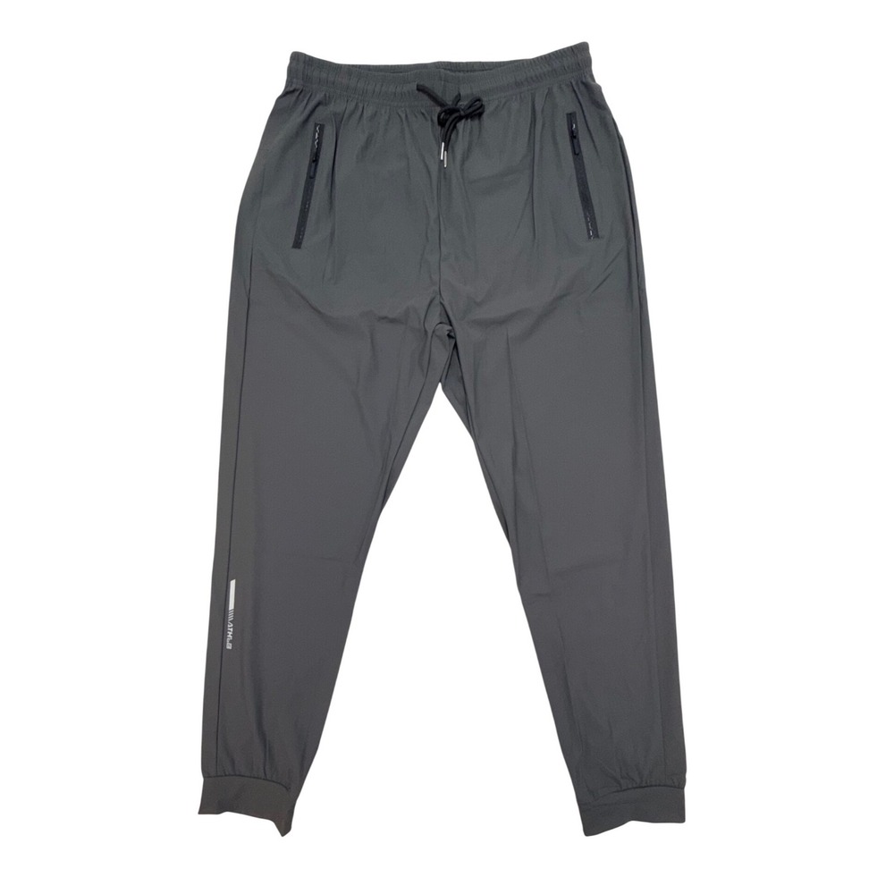 Athletic Gray Joggers Mens L Zipper Pockets Stretch Performance Training Pants
